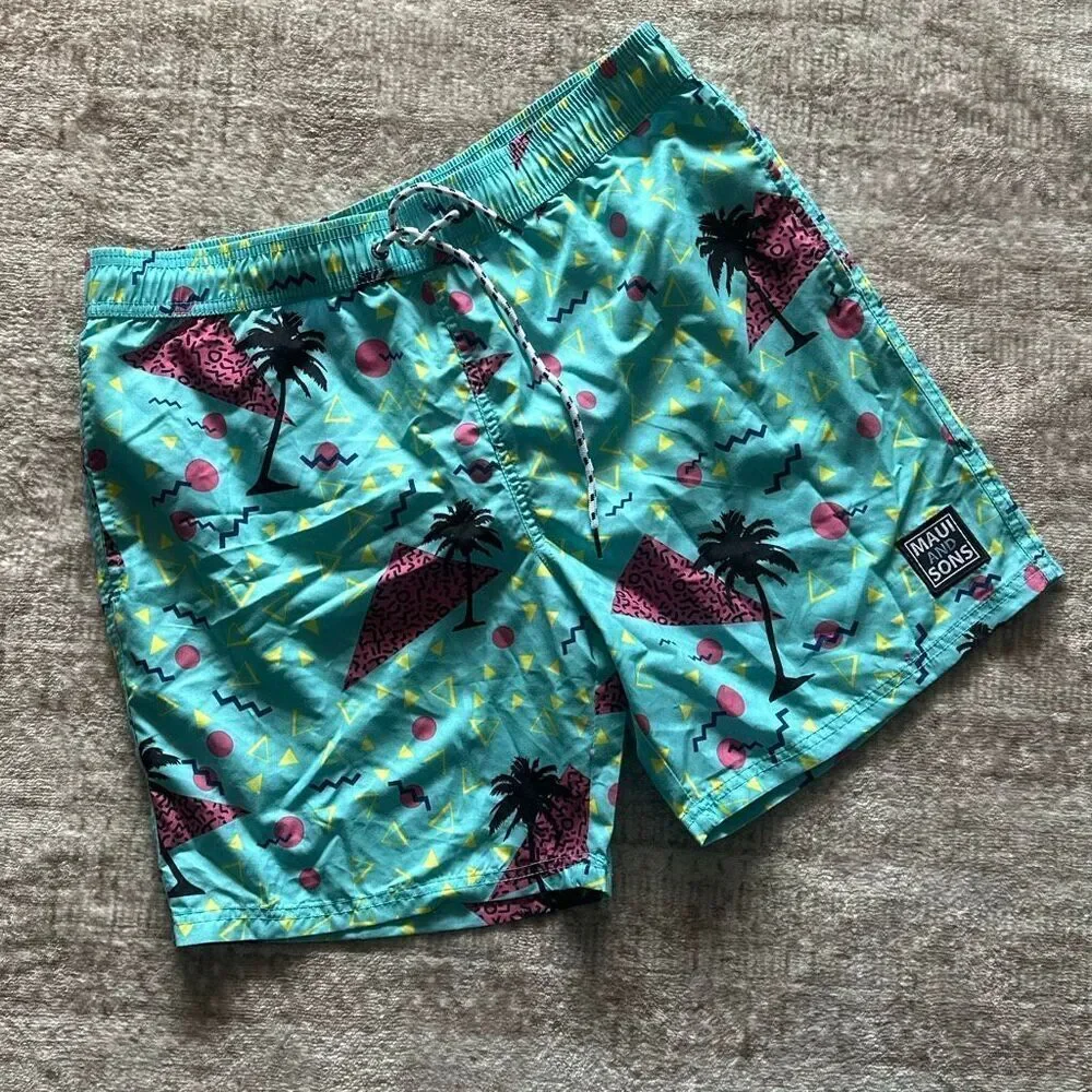 Maui & Sons Size Large men’s swim trunks 80s print